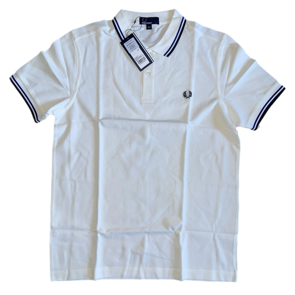 Fred Perry M3600 slim fit tipped polo shirt - snow white/regal blue/navy NWT